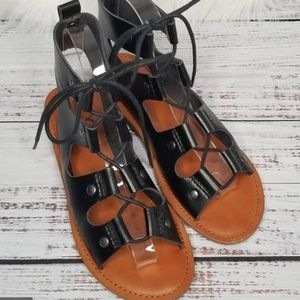 American Eagle | Black Strappy Lace Up Sandals | 9